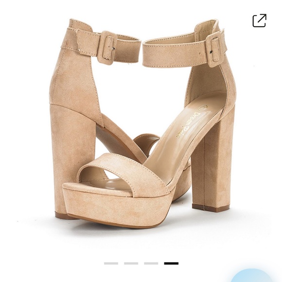 Dream Pairs Shoes - Nude suede chunky heels